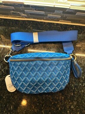 Blue Geometric Crossbody Belt Bag